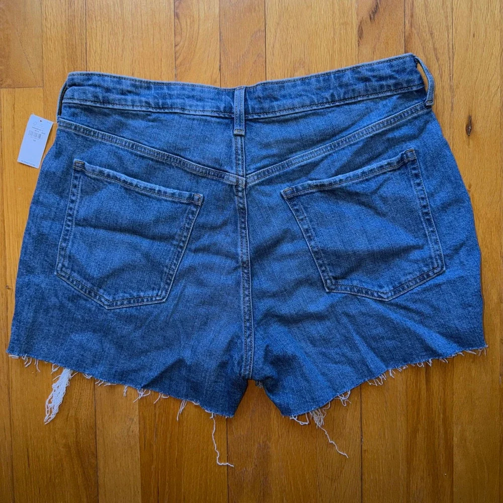 NEW‎ Old Navy OG Straight High-Rise Distressed Denim Shorts Stretch Blue Size 14